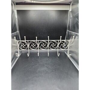 White Ornate Metal Scroll Work Wall Mount Coat Towel Rack 12 Hooks Cottage Core
